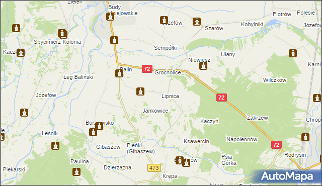 mapa Lipnica gmina Poddębice, Lipnica gmina Poddębice na mapie Targeo