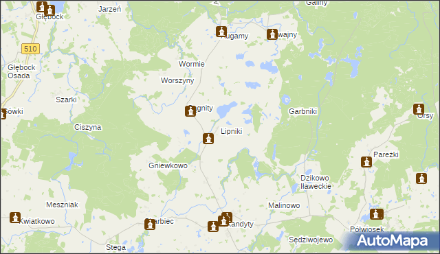 mapa Lipniki gmina Górowo Iławeckie, Lipniki gmina Górowo Iławeckie na mapie Targeo