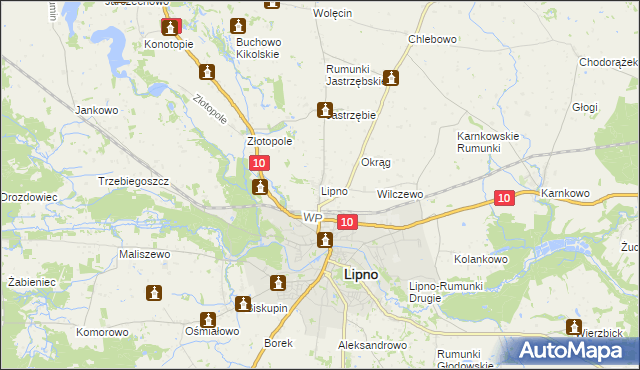 mapa Lipno powiat lipnowski, Lipno powiat lipnowski na mapie Targeo