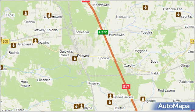 mapa Lipówki gmina Pilawa, Lipówki gmina Pilawa na mapie Targeo