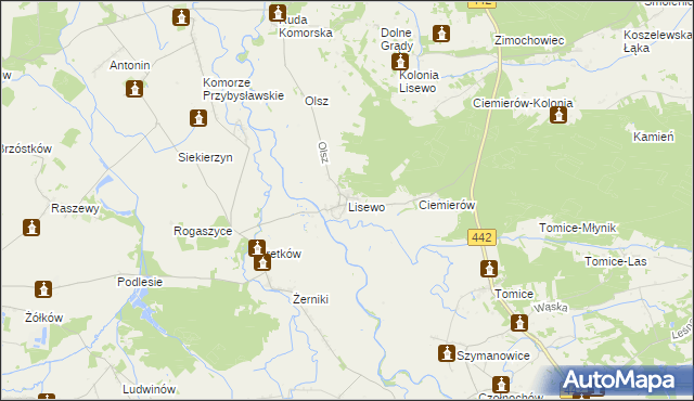 mapa Lisewo gmina Pyzdry, Lisewo gmina Pyzdry na mapie Targeo