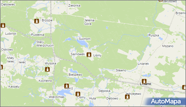 mapa Lisiny gmina Cekcyn, Lisiny gmina Cekcyn na mapie Targeo