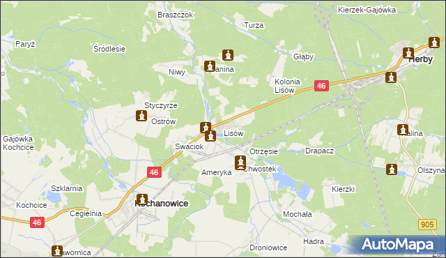 mapa Lisów gmina Herby, Lisów gmina Herby na mapie Targeo