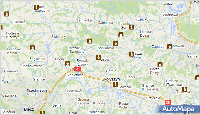 mapa Lisów gmina Skołyszyn, Lisów gmina Skołyszyn na mapie Targeo