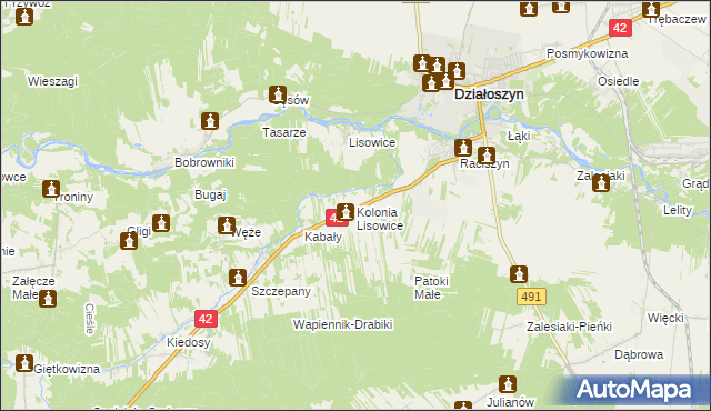 mapa Lisowice-Kolonia, Lisowice-Kolonia na mapie Targeo