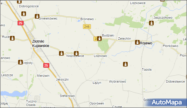 mapa Liszkowo gmina Rojewo, Liszkowo gmina Rojewo na mapie Targeo