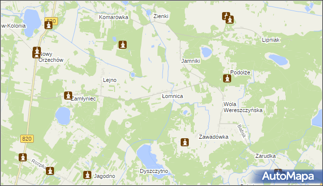 mapa Łomnica gmina Urszulin, Łomnica gmina Urszulin na mapie Targeo