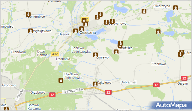 mapa Łoniewo gmina Osieczna, Łoniewo gmina Osieczna na mapie Targeo