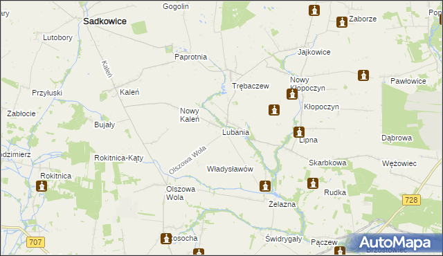 mapa Lubania gmina Sadkowice, Lubania gmina Sadkowice na mapie Targeo