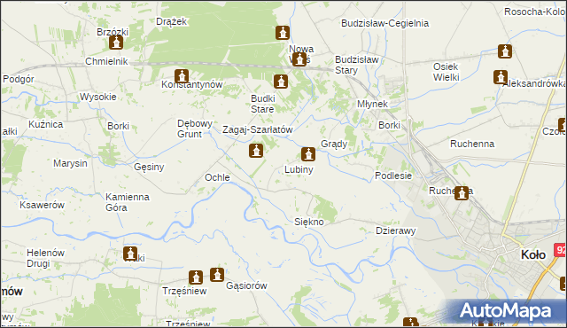 mapa Lubiny gmina Koło, Lubiny gmina Koło na mapie Targeo