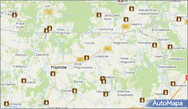 mapa Ludwików gmina Prażmów, Ludwików gmina Prażmów na mapie Targeo