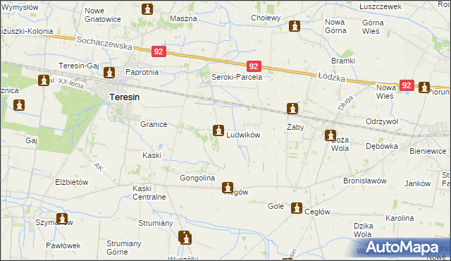 mapa Ludwików gmina Teresin, Ludwików gmina Teresin na mapie Targeo