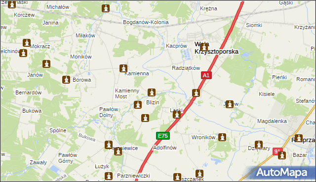 mapa Ludwików gmina Wola Krzysztoporska, Ludwików gmina Wola Krzysztoporska na mapie Targeo