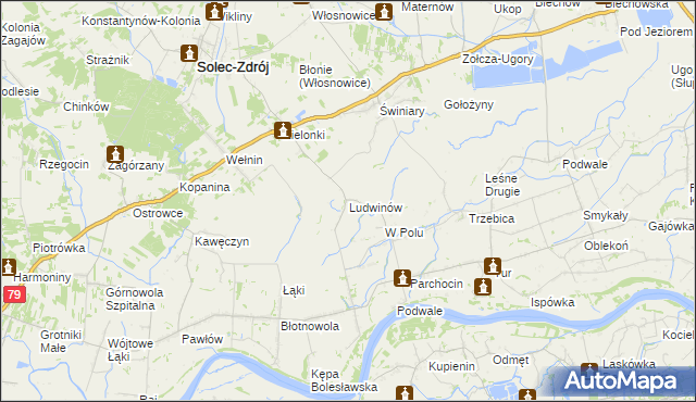 mapa Ludwinów gmina Solec-Zdrój, Ludwinów gmina Solec-Zdrój na mapie Targeo