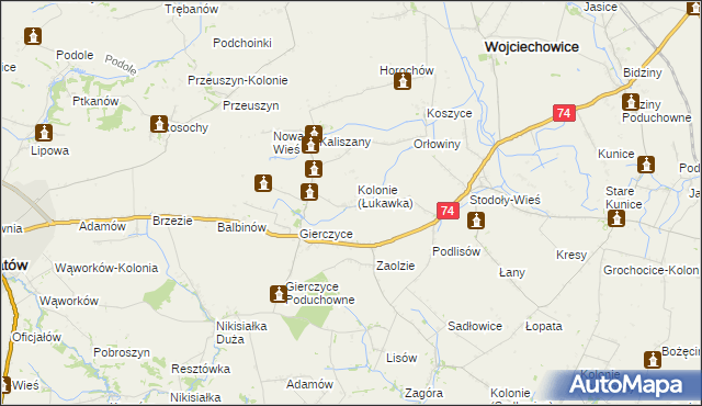 mapa Łukawka gmina Wojciechowice, Łukawka gmina Wojciechowice na mapie Targeo