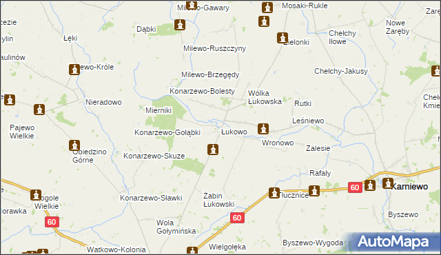 mapa Łukowo gmina Karniewo, Łukowo gmina Karniewo na mapie Targeo