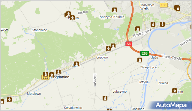 mapa Łupowo gmina Bogdaniec, Łupowo gmina Bogdaniec na mapie Targeo