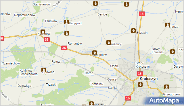 mapa Lutogniew, Lutogniew na mapie Targeo