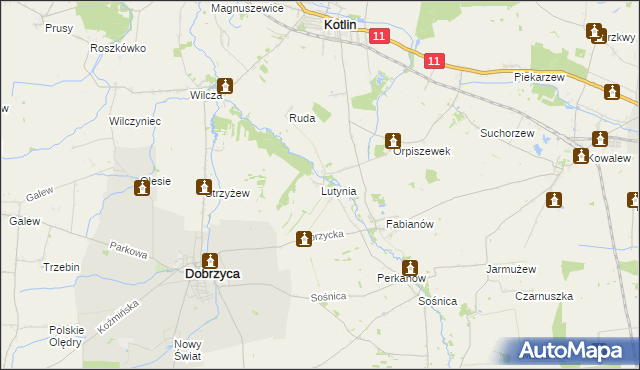mapa Lutynia gmina Dobrzyca, Lutynia gmina Dobrzyca na mapie Targeo