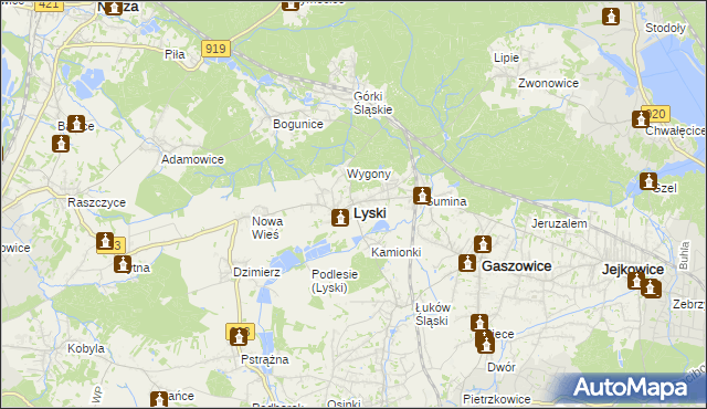 mapa Lyski powiat rybnicki, Lyski powiat rybnicki na mapie Targeo
