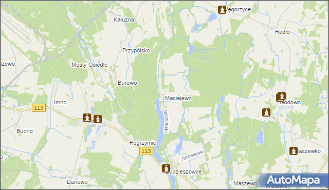 mapa Maciejewo gmina Maszewo, Maciejewo gmina Maszewo na mapie Targeo