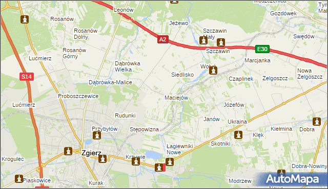 mapa Maciejów gmina Zgierz, Maciejów gmina Zgierz na mapie Targeo