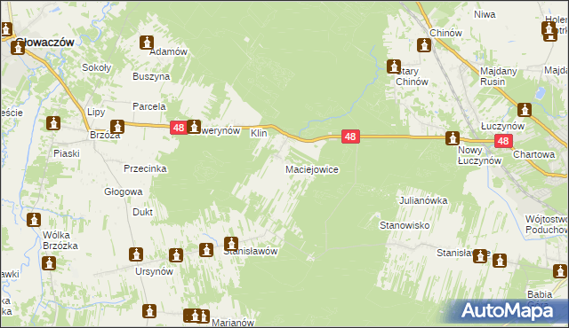 mapa Maciejowice gmina Głowaczów, Maciejowice gmina Głowaczów na mapie Targeo