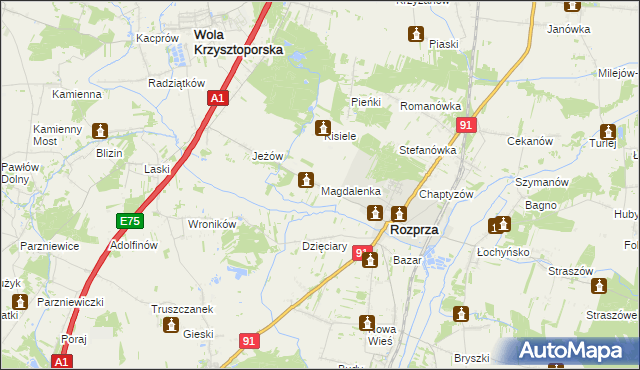 mapa Magdalenka gmina Rozprza, Magdalenka gmina Rozprza na mapie Targeo