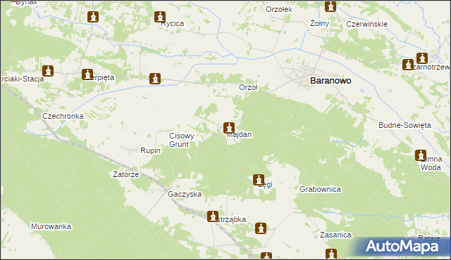 mapa Majdan gmina Baranowo, Majdan gmina Baranowo na mapie Targeo