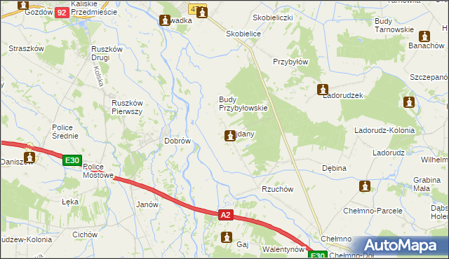 mapa Majdany gmina Dąbie, Majdany gmina Dąbie na mapie Targeo