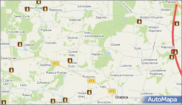 mapa Majdany gmina Grabica, Majdany gmina Grabica na mapie Targeo