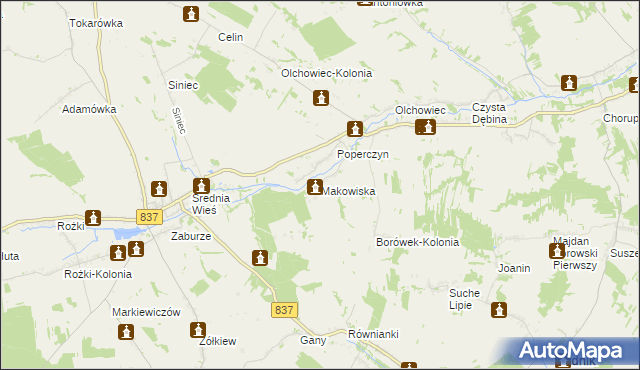 mapa Makowiska gmina Żółkiewka, Makowiska gmina Żółkiewka na mapie Targeo