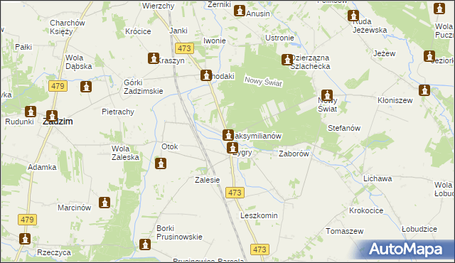 mapa Maksymilianów gmina Zadzim, Maksymilianów gmina Zadzim na mapie Targeo
