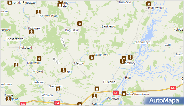 mapa Małachowo gmina Wizna, Małachowo gmina Wizna na mapie Targeo