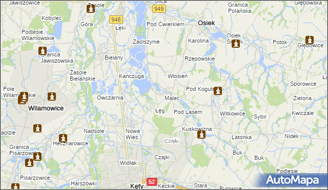 mapa Malec gmina Kęty, Malec gmina Kęty na mapie Targeo