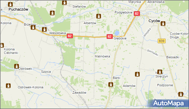 mapa Malinówka gmina Cyców, Malinówka gmina Cyców na mapie Targeo