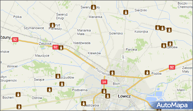 mapa Małszyce gmina Łowicz, Małszyce gmina Łowicz na mapie Targeo