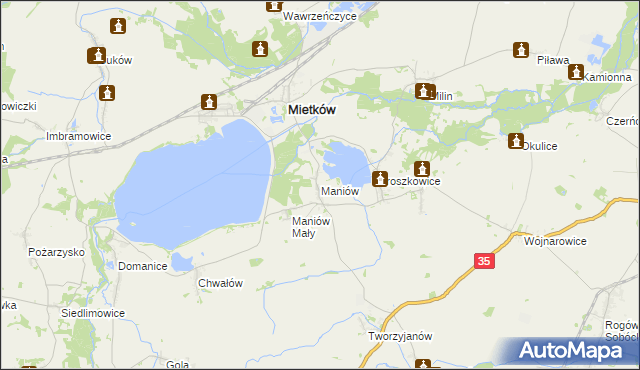 mapa Maniów gmina Mietków, Maniów gmina Mietków na mapie Targeo