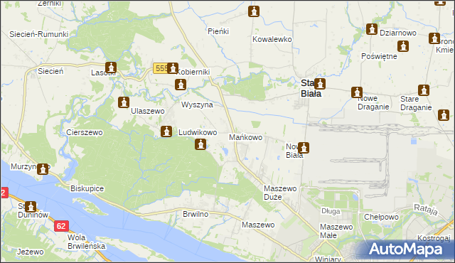 mapa Mańkowo gmina Stara Biała, Mańkowo gmina Stara Biała na mapie Targeo
