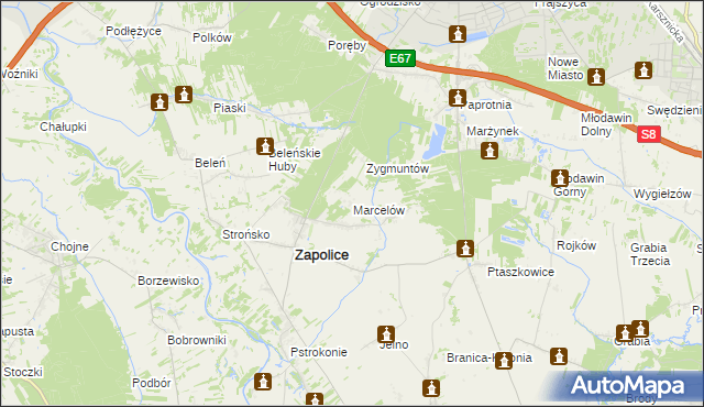 mapa Marcelów gmina Zapolice, Marcelów gmina Zapolice na mapie Targeo