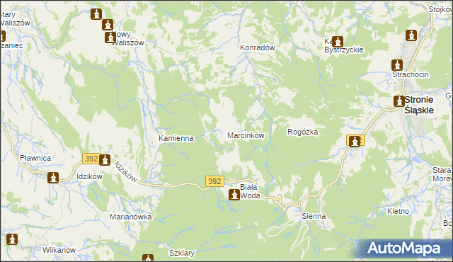 mapa Marcinków gmina Bystrzyca Kłodzka, Marcinków gmina Bystrzyca Kłodzka na mapie Targeo