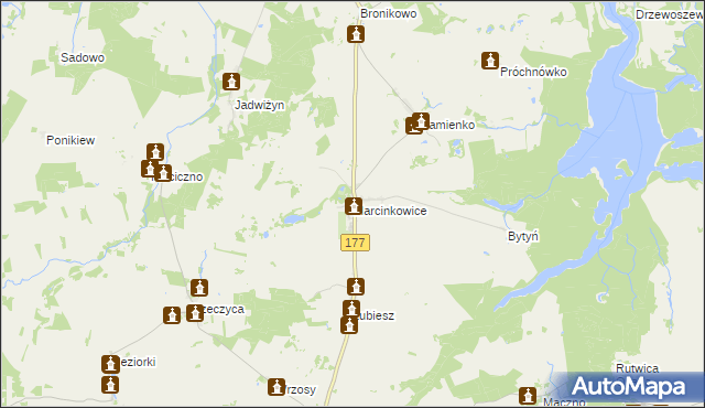 mapa Marcinkowice gmina Tuczno, Marcinkowice gmina Tuczno na mapie Targeo