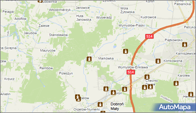 mapa Markówka gmina Dobroń, Markówka gmina Dobroń na mapie Targeo