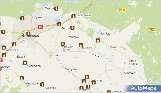 mapa Markowo gmina Gniewkowo, Markowo gmina Gniewkowo na mapie Targeo