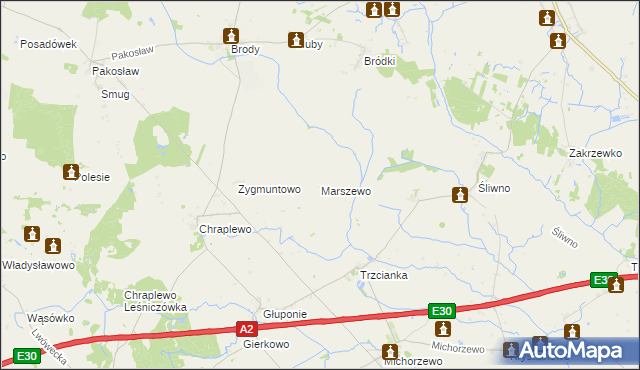 mapa Marszewo gmina Lwówek, Marszewo gmina Lwówek na mapie Targeo