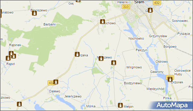 mapa Marszewo gmina Śrem, Marszewo gmina Śrem na mapie Targeo