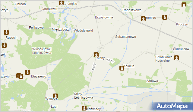 mapa Mchy gmina Książ Wielkopolski, Mchy gmina Książ Wielkopolski na mapie Targeo
