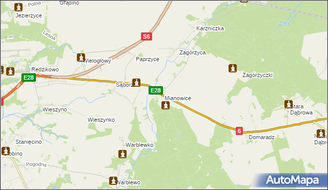 mapa Mianowice gmina Damnica, Mianowice gmina Damnica na mapie Targeo