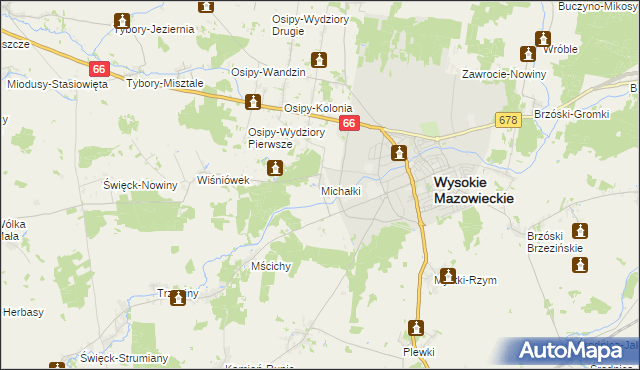 mapa Michałki gmina Wysokie Mazowieckie, Michałki gmina Wysokie Mazowieckie na mapie Targeo