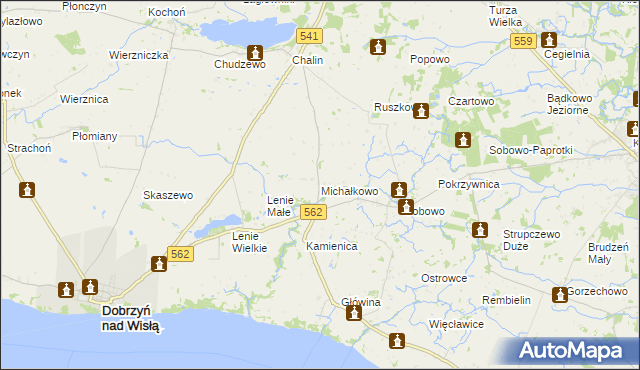 mapa Michałkowo gmina Dobrzyń nad Wisłą, Michałkowo gmina Dobrzyń nad Wisłą na mapie Targeo